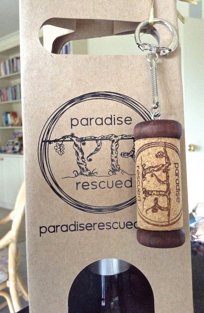 Paradise Rescued kraft bag and cork keyring