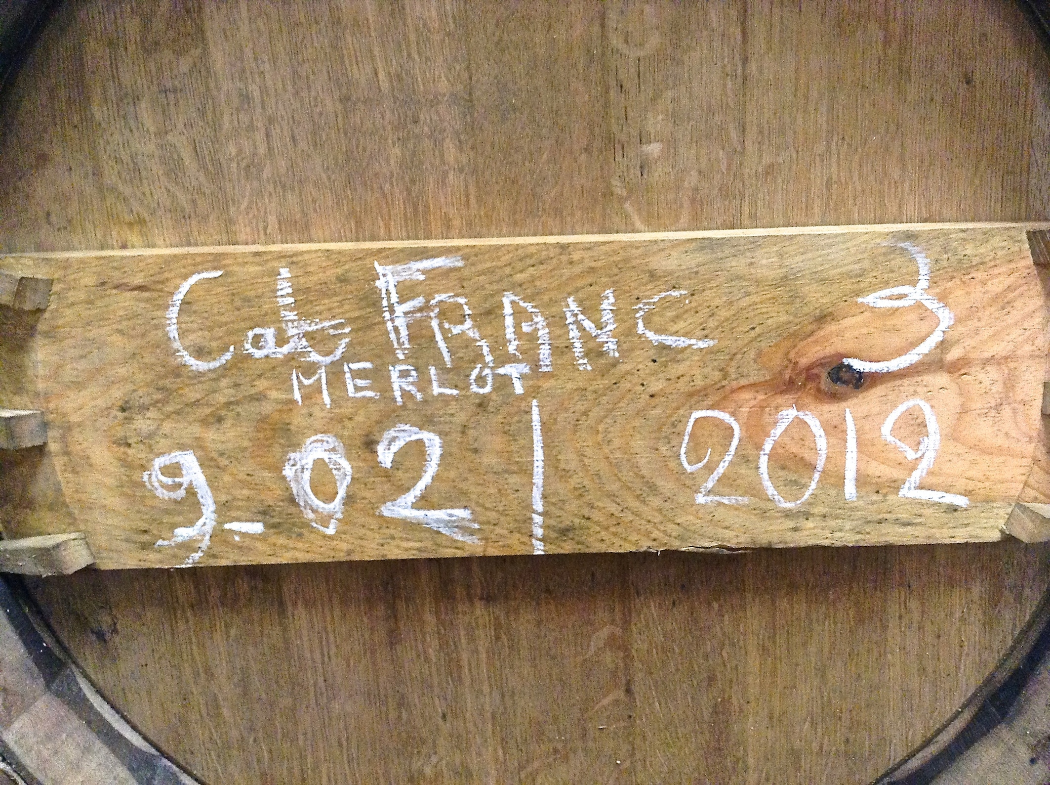 First ever barrel of Paradise Rescued Cabernet Franc Merlot in the winery awaiting bottling.