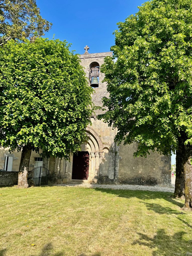 Cardan Church Bordeaux France entrance and bell tower.